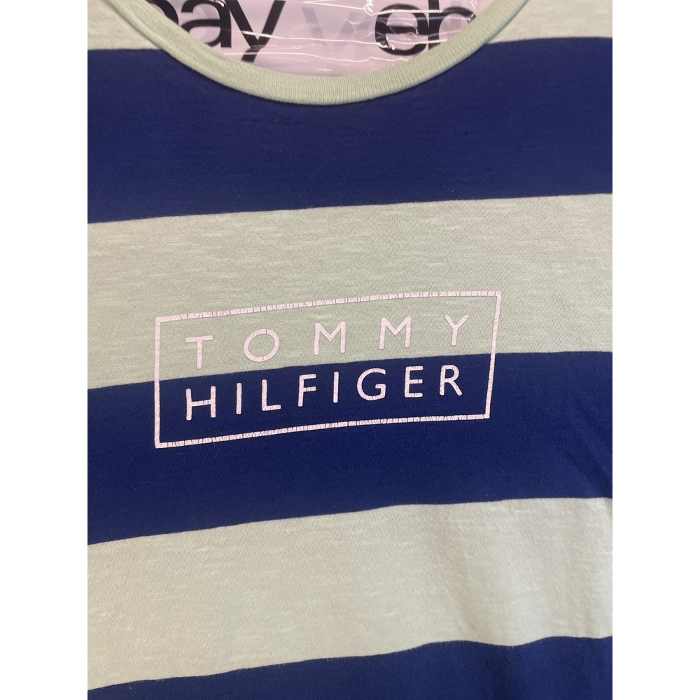 Tommy Hilfiger Polo Shirt Mens Size Large Blue Striped Casual Short Sleeve * - Picture 2 of 6